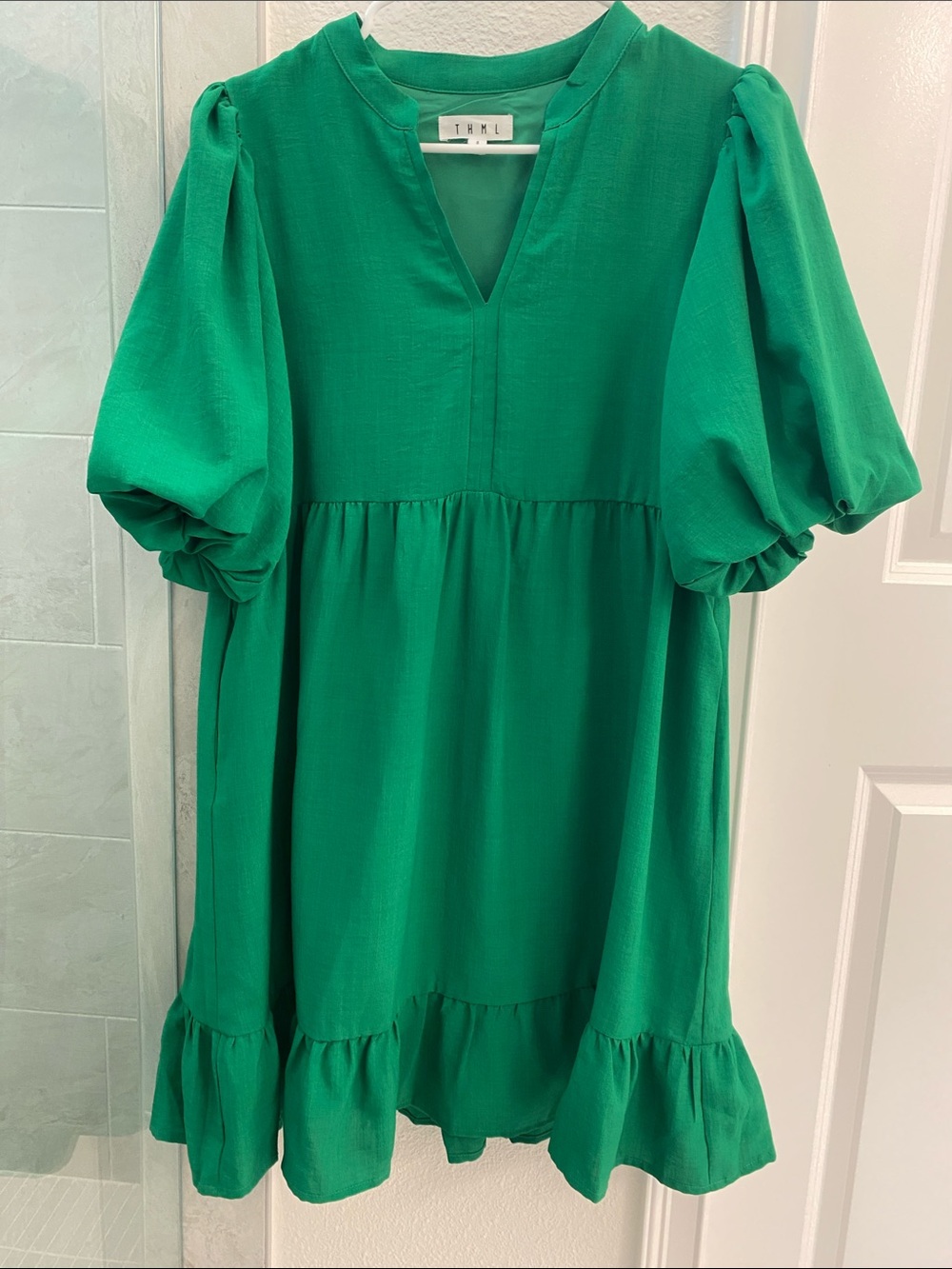 THML Bright Green Puff Sleeve Mini Dress